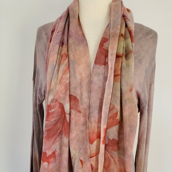 NEW XL merino wool oversized scarf wrap flower painted red pink blue brown gray - Picture 8 of 15